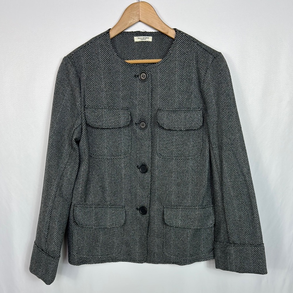 Max Studio Collarless Herringbone Jacket Size S W… - image 6